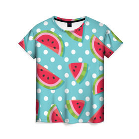 Женская футболка 3D с принтом Арбузный рай , 100% полиэфир ( синтетическое хлопкоподобное полотно) | прямой крой, круглый вырез горловины, длина до линии бедер | Тематика изображения на принте: berry | eat | fruit | pattern | sweet | watermelon | арбуз | еда | сладость | узор | фрукт | ягода