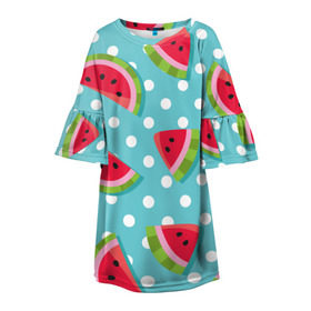 Детское платье 3D с принтом Арбузный рай , 100% полиэстер | прямой силуэт, чуть расширенный к низу. Круглая горловина, на рукавах — воланы | Тематика изображения на принте: berry | eat | fruit | pattern | sweet | watermelon | арбуз | еда | сладость | узор | фрукт | ягода