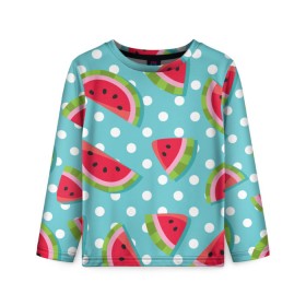 Детский лонгслив 3D с принтом Арбузный рай , 100% полиэстер | длинные рукава, круглый вырез горловины, полуприлегающий силуэт
 | Тематика изображения на принте: berry | eat | fruit | pattern | sweet | watermelon | арбуз | еда | сладость | узор | фрукт | ягода