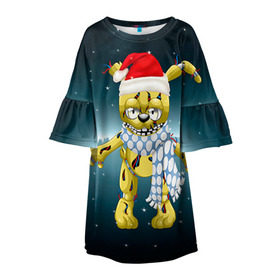 Детское платье 3D с принтом Five Nights At Freddy`s , 100% полиэстер | прямой силуэт, чуть расширенный к низу. Круглая горловина, на рукавах — воланы | Тематика изображения на принте: fnaf | freddy | бонни | медведь | мишка | фнаф | фокси | фредди