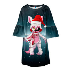 Детское платье 3D с принтом Five Nights At Freddy`s , 100% полиэстер | прямой силуэт, чуть расширенный к низу. Круглая горловина, на рукавах — воланы | Тематика изображения на принте: fnaf | freddy | бонни | медведь | мишка | фнаф | фокси | фредди
