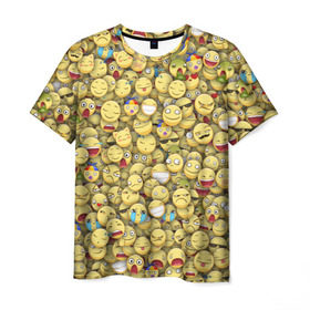 Мужская футболка 3D с принтом Смайлики. Стикербомбинг , 100% полиэфир | прямой крой, круглый вырез горловины, длина до линии бедер | Тематика изображения на принте: emoji | желтый | мем | смайл | стикербомбинг | текстура | улыбка | эмодзи