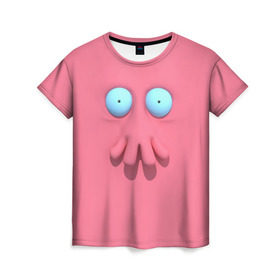 Женская футболка 3D с принтом Доктор Зойдберг , 100% полиэфир ( синтетическое хлопкоподобное полотно) | прямой крой, круглый вырез горловины, длина до линии бедер | Тематика изображения на принте: будущее | врач | краб | лицо | розовый | фантастика | футурама | щупальца