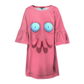 Детское платье 3D с принтом Доктор Зойдберг , 100% полиэстер | прямой силуэт, чуть расширенный к низу. Круглая горловина, на рукавах — воланы | будущее | врач | краб | лицо | розовый | фантастика | футурама | щупальца