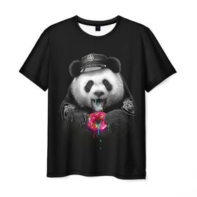 Мужская футболка 3D с принтом Donut Panda , 100% полиэфир | прямой крой, круглый вырез горловины, длина до линии бедер | bear | donut | panda | police | коп | медведь | панда | пончик