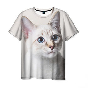 Мужская футболка 3D с принтом Кошечка , 100% полиэфир | прямой крой, круглый вырез горловины, длина до линии бедер | Тематика изображения на принте: кот | котики | котята | кошка | рыженький | рыжий | серенький | черненький