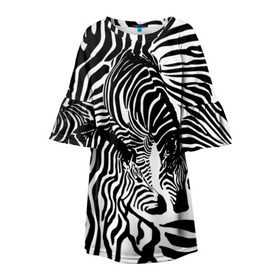 Детское платье 3D с принтом Зебра , 100% полиэстер | прямой силуэт, чуть расширенный к низу. Круглая горловина, на рукавах — воланы | Тематика изображения на принте: дикое | животное | зебра | камуфляж | лошадь | маскировка | полосы | текстура | фон | черно белые