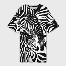 Платье-футболка 3D с принтом Зебра ,  |  | дикое | животное | зебра | камуфляж | лошадь | маскировка | полосы | текстура | фон | черно белые