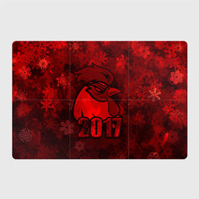 Магнитный плакат 3Х2 с принтом Огненный петух , Полимерный материал с магнитным слоем | 6 деталей размером 9*9 см | животное | зима | красный | новый год | символ | снежинки