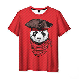 Мужская футболка 3D с принтом Панда пират , 100% полиэфир | прямой крой, круглый вырез горловины, длина до линии бедер | animal | bay | bear | beast | captain | panda | pirate | бухта | зверь | капитан | корабль | медведь | панда | пират