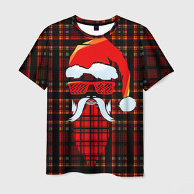 Мужская футболка 3D с принтом Санта хипстер , 100% полиэфир | прямой крой, круглый вырез горловины, длина до линии бедер | борода | зима | новый год | очки | праздник | рождество | санта | хипстер