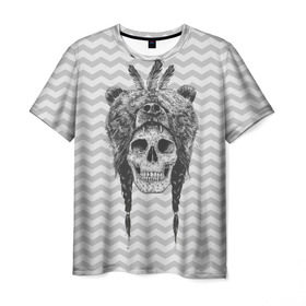 Мужская футболка 3D с принтом Мертвый шаман , 100% полиэфир | прямой крой, круглый вырез горловины, длина до линии бедер | bear | bone | dark | magic | shaman | skelet | skull | witch | кости | маг | медведь | скелет | череп | шаман