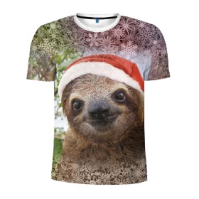 Мужская футболка 3D спортивная с принтом Рождественский ленивец , 100% полиэстер с улучшенными характеристиками | приталенный силуэт, круглая горловина, широкие плечи, сужается к линии бедра | джунгли | животное | ленивый | лень | новый год | рождество | снег | снежинки | тропики | улыбка | шапка