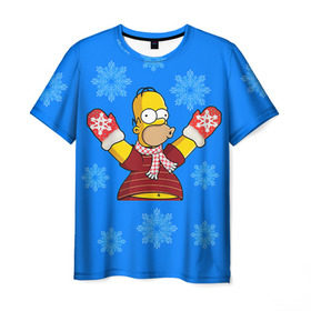 Мужская футболка 3D с принтом Симпсоны новогодние 2 , 100% полиэфир | прямой крой, круглый вырез горловины, длина до линии бедер | simpsons | барт | барт симпсон | гомер | гомер симпсон | новый год | симпсоны | снег | снежинки