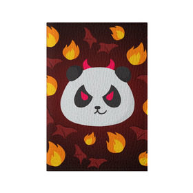 Обложка для паспорта матовая кожа с принтом Панда дьяволенок , натуральная матовая кожа | размер 19,3 х 13,7 см; прозрачные пластиковые крепления | Тематика изображения на принте: дьяволенок | красный | крылья | огонь | панда | рога