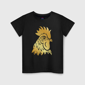 Детская футболка хлопок с принтом Золотой петух , 100% хлопок | круглый вырез горловины, полуприлегающий силуэт, длина до линии бедер | год петуха