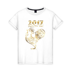 Женская футболка хлопок с принтом Золотой 2017 , 100% хлопок | прямой крой, круглый вырез горловины, длина до линии бедер, слегка спущенное плечо | год петуха