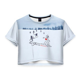 Женская футболка 3D укороченная с принтом Шерегеш , 100% полиэстер | круглая горловина, длина футболки до линии талии, рукава с отворотами | gesh | геш | лыжи | лыжник | сноуборд | шерегеш | шершавель