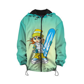 Детская куртка 3D с принтом Snowboard girl 1 , 100% полиэстер | застежка — молния, подол и капюшон оформлены резинкой с фиксаторами, по бокам — два кармана без застежек, один потайной карман на груди, плотность верхнего слоя — 90 г/м2; плотность флисового подклада — 260 г/м2 | extreme | girl | snowboard | девушка | сноуборд | экстрим