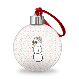 Ёлочный шар с принтом Крутой снеговик 2 , Пластик | Диаметр: 77 мм | зима | новогодний | очки | паттерн | рождество | снежинки