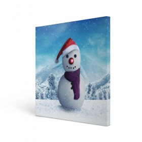 Холст квадратный с принтом Снеговик , 100% ПВХ |  | happy new year | блеск | ёлка | зима | игрушки. праздник | конфетти | новый год | подарки | снег