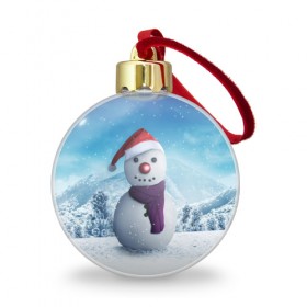 Ёлочный шар с принтом Снеговик , Пластик | Диаметр: 77 мм | happy new year | блеск | ёлка | зима | игрушки. праздник | конфетти | новый год | подарки | снег