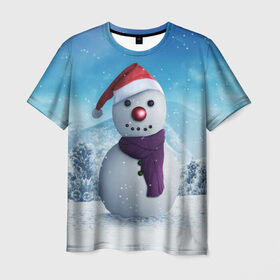 Мужская футболка 3D с принтом Снеговик , 100% полиэфир | прямой крой, круглый вырез горловины, длина до линии бедер | happy new year | блеск | ёлка | зима | игрушки. праздник | конфетти | новый год | подарки | снег