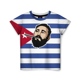 Детская футболка 3D с принтом Fidel Castro , 100% гипоаллергенный полиэфир | прямой крой, круглый вырез горловины, длина до линии бедер, чуть спущенное плечо, ткань немного тянется | Тематика изображения на принте: castro | che | fidel | guevara | гевара | кастро | фидель | че