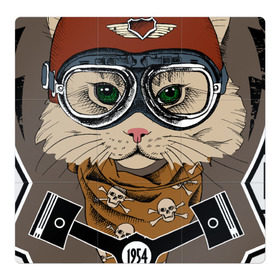 Магнитный плакат 3Х3 с принтом Кот-гонщик , Полимерный материал с магнитным слоем | 9 деталей размером 9*9 см | Тематика изображения на принте: гонки | кот | котенок | кошка | мотоцикл | мяу | шлем