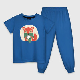 Детская пижама хлопок с принтом Лисица с чаем , 100% хлопок |  брюки и футболка прямого кроя, без карманов, на брюках мягкая резинка на поясе и по низу штанин
 | лиса | лисенок | лисица | лисичка