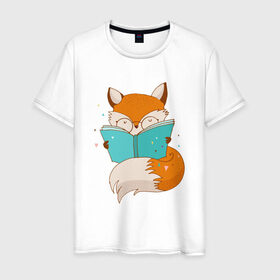 Мужская футболка хлопок с принтом Лисица с книгой , 100% хлопок | прямой крой, круглый вырез горловины, длина до линии бедер, слегка спущенное плечо. | лиса | лисенок | лисица | лисичка