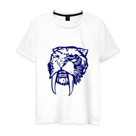 Мужская футболка хлопок с принтом Саблезуб , 100% хлопок | прямой крой, круглый вырез горловины, длина до линии бедер, слегка спущенное плечо. | Тематика изображения на принте: тигр