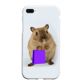 Чехол для iPhone 7Plus/8 Plus матовый с принтом Хомяк с сумкой , Силикон | Область печати: задняя сторона чехла, без боковых панелей | Тематика изображения на принте: грызун | животные | крыса | мышь | хомяк | яблоко
