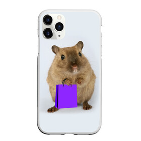Чехол для iPhone 11 Pro матовый с принтом Хомяк с сумкой , Силикон |  | Тематика изображения на принте: грызун | животные | крыса | мышь | хомяк | яблоко