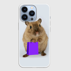 Чехол для iPhone 13 Pro с принтом Хомяк с сумкой ,  |  | Тематика изображения на принте: грызун | животные | крыса | мышь | хомяк | яблоко