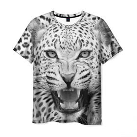 Мужская футболка 3D с принтом Леопард , 100% полиэфир | прямой крой, круглый вырез горловины, длина до линии бедер | animal | eyes | jaws | leopard | malicious | predator | spotted | teeth | wild | взгляд | дикий | животное | злой | клыки | леопард | оскал | пасть | пятнистый | хищник