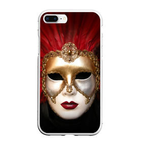 Чехол для iPhone 7Plus/8 Plus матовый с принтом Венецианская маска , Силикон | Область печати: задняя сторона чехла, без боковых панелей | Тематика изображения на принте: венеция | италия | карнавал | красный | лицо | перья
