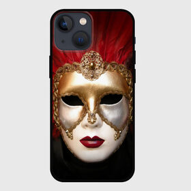 Чехол для iPhone 13 mini с принтом Венецианская маска ,  |  | Тематика изображения на принте: венеция | италия | карнавал | красный | лицо | перья