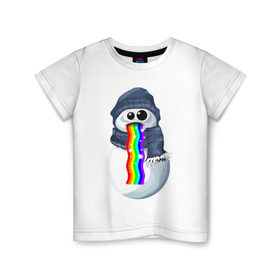 Детская футболка хлопок с принтом Снеговик снэпчат , 100% хлопок | круглый вырез горловины, полуприлегающий силуэт, длина до линии бедер | snapchat | радуга | снеговик | снэпчат | уши | фильтр | язык