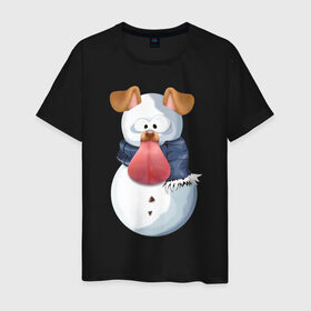 Мужская футболка хлопок с принтом Снеговик снэпчат 2 , 100% хлопок | прямой крой, круглый вырез горловины, длина до линии бедер, слегка спущенное плечо. | snapchat | радуга | снеговик | снэпчат | уши | фильтр | язык