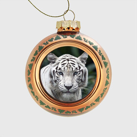 Стеклянный ёлочный шар с принтом Белый тигр , Стекло | Диаметр: 80 мм | Тематика изображения на принте: animal | jungle | look | predator | tiger | white | wild | белый | взгляд | джунгли | дикий | животное | тигр | хищник