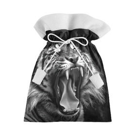 Подарочный 3D мешок с принтом Тигр , 100% полиэстер | Размер: 29*39 см | animal | black   white | fangs | jaws | jungle | predator | teeth | tiger | wild | джунгли | дикий | животное | клыки | оскал | пасть | тигр | хищник | черно   белый