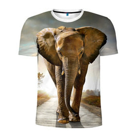 Мужская футболка 3D спортивная с принтом Слон , 100% полиэстер с улучшенными характеристиками | приталенный силуэт, круглая горловина, широкие плечи, сужается к линии бедра | africa | animal | big | elephant | go | road | savannah | wild | африка | большой | дикий | дорога | животное | идет | саванна | слон