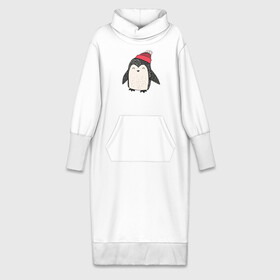 Платье удлиненное хлопок с принтом Пингвин в шапке ,  |  | Тематика изображения на принте: милота