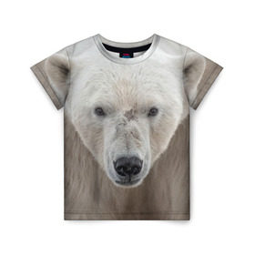 Детская футболка 3D с принтом Белый медведь , 100% гипоаллергенный полиэфир | прямой крой, круглый вырез горловины, длина до линии бедер, чуть спущенное плечо, ткань немного тянется | animal | bear | eyes | head | north | polar | predator | white | wild | белый | взгляд | голова | дикий | животное | медведь | полярный | север | хищник