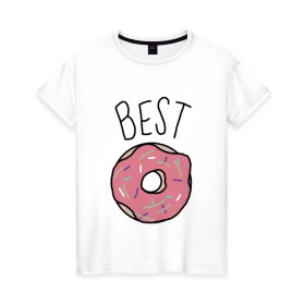 Женская футболка хлопок с принтом best friends , 100% хлопок | прямой крой, круглый вырез горловины, длина до линии бедер, слегка спущенное плечо | coffee | donuts | food | friends | друзья | кофе | парные | пончик