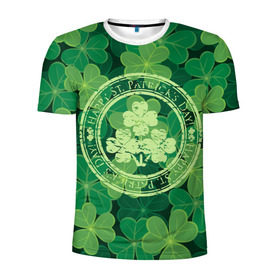 Мужская футболка 3D спортивная с принтом Ireland, Happy St. Patrick`s Day , 100% полиэстер с улучшенными характеристиками | приталенный силуэт, круглая горловина, широкие плечи, сужается к линии бедра | Тематика изображения на принте: background | clover | four | green | happy st. patricks day | holiday | ireland | leaf | petal | plant | print | зеленый | ирландия | клевер | лепесток | лист | печать | праздник | растение | счастливого святого патрика | фон | четыре