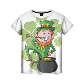 Женская футболка 3D с принтом Ирландия , 100% полиэфир ( синтетическое хлопкоподобное полотно) | прямой крой, круглый вырез горловины, длина до линии бедер | clover | gold | green | irish | money | st. patrick | деньги | зелёный | золото | ирландская | клевер | лепрекон
