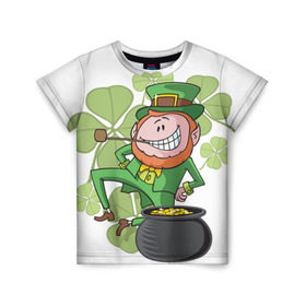 Детская футболка 3D с принтом Ирландия , 100% гипоаллергенный полиэфир | прямой крой, круглый вырез горловины, длина до линии бедер, чуть спущенное плечо, ткань немного тянется | clover | gold | green | irish | money | st. patrick | деньги | зелёный | золото | ирландская | клевер | лепрекон