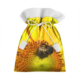 Подарочный 3D мешок с принтом пчела на подсолнухе , 100% полиэстер | Размер: 29*39 см | Тематика изображения на принте: лето | насекомое | подсолнух | пчела